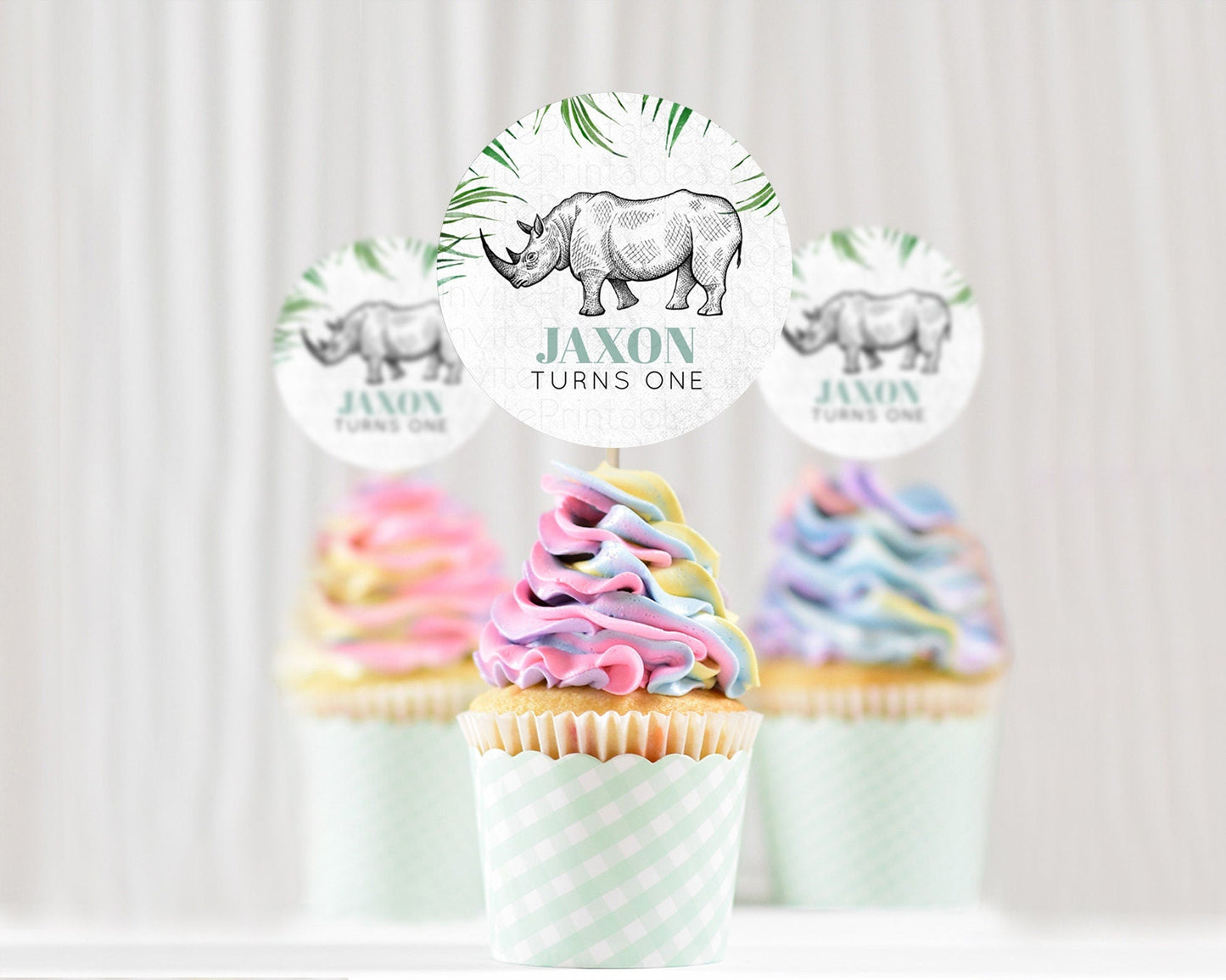 Rhino Cupcake Toppers Rhino Cupcake Rhino Take A Cupcake Toppers Rhino Safari Adventure Decor Zoo Party Rhino Palm Leaf Decor D10848