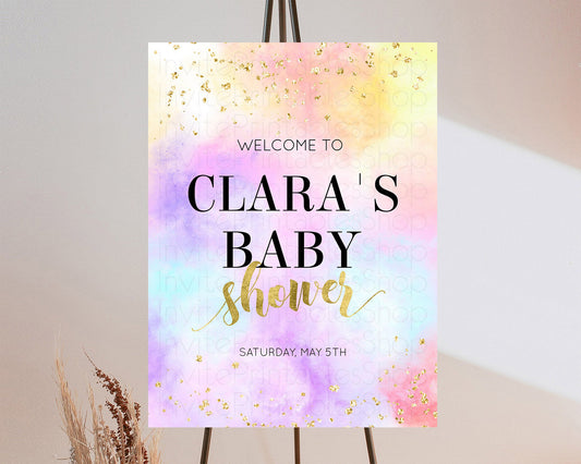 Pastel Baby Shower Welcome Sign Pastel Rainbow Welcome Sign Colorful Rainbow Confetti Watercolor Glitter Décor Pastel  Welcome Sign D10435