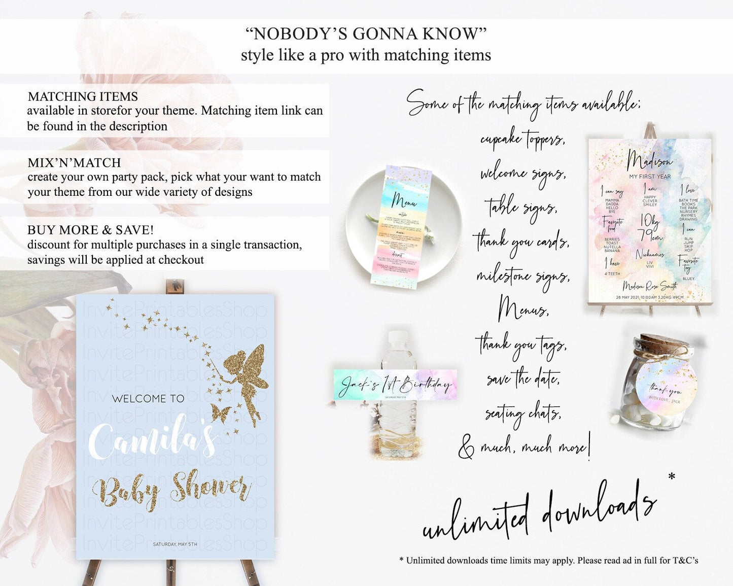 Fairy Baby Shower Welcome Sign Fairy Welcome Board Enchanted Garden Pastel Floral Butterfly Decor Secret Garden Fairy Welcome Sign D10907