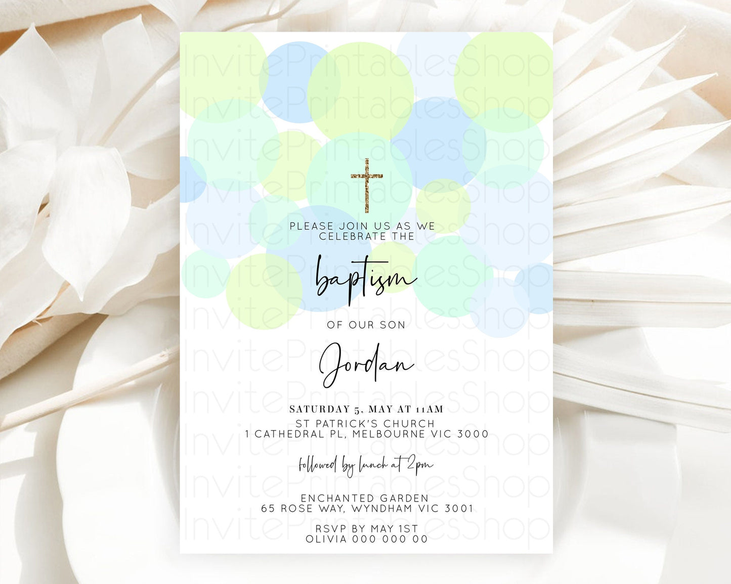 Editable Pastel Baptism Invitation Blue Confetti Baptism 1st Birthday Invita