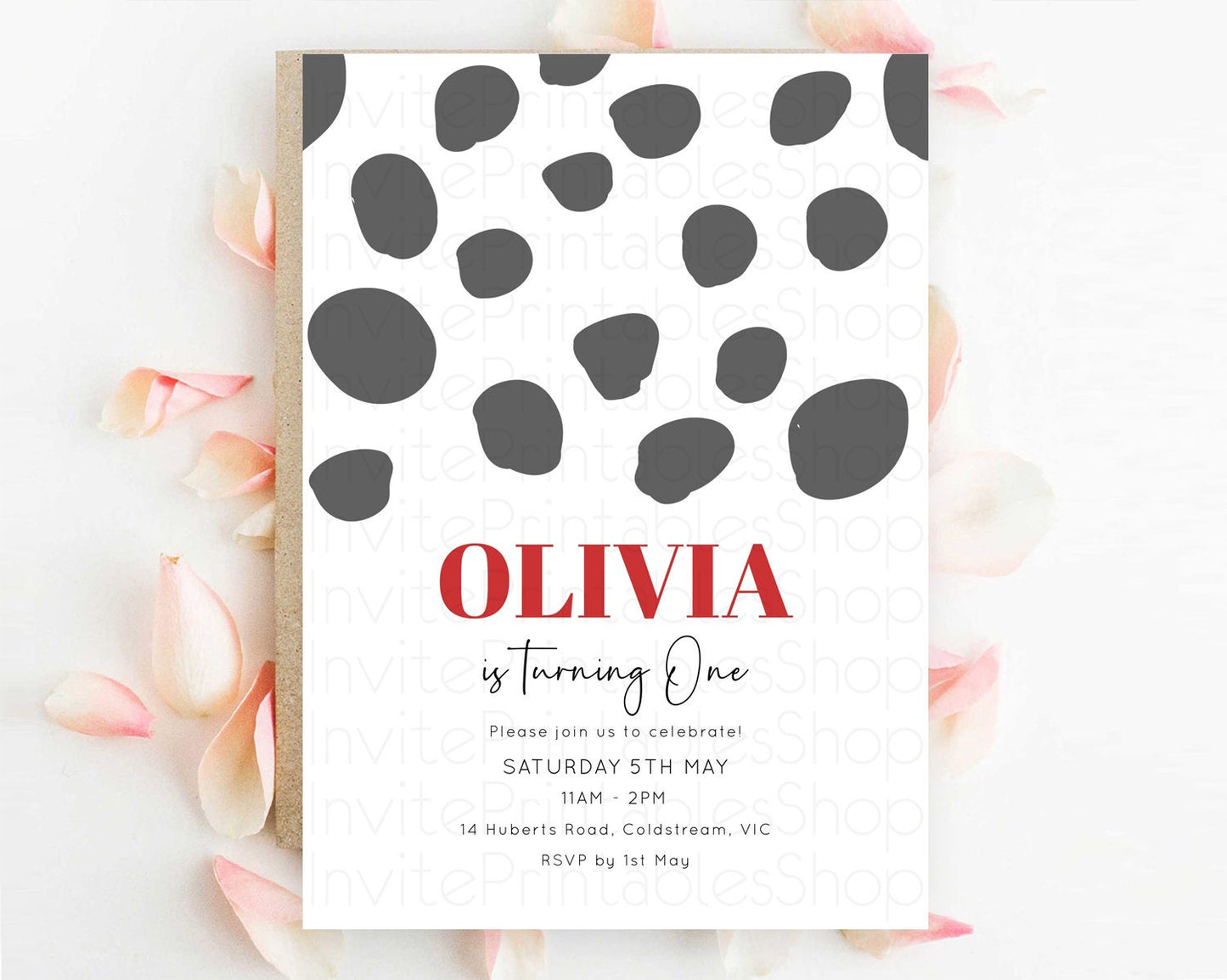 Dalmatian Birthday Invitation Dalmatian Invitation Dalmatian Birthday Red Black Spots Dalmatian Party Invites 2nd 1st First Birthday D10738