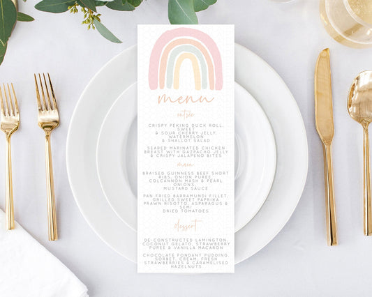 Editable Pastel Rainbow Menu Boho Rainbow Menu Template Rainbow Boho Table D