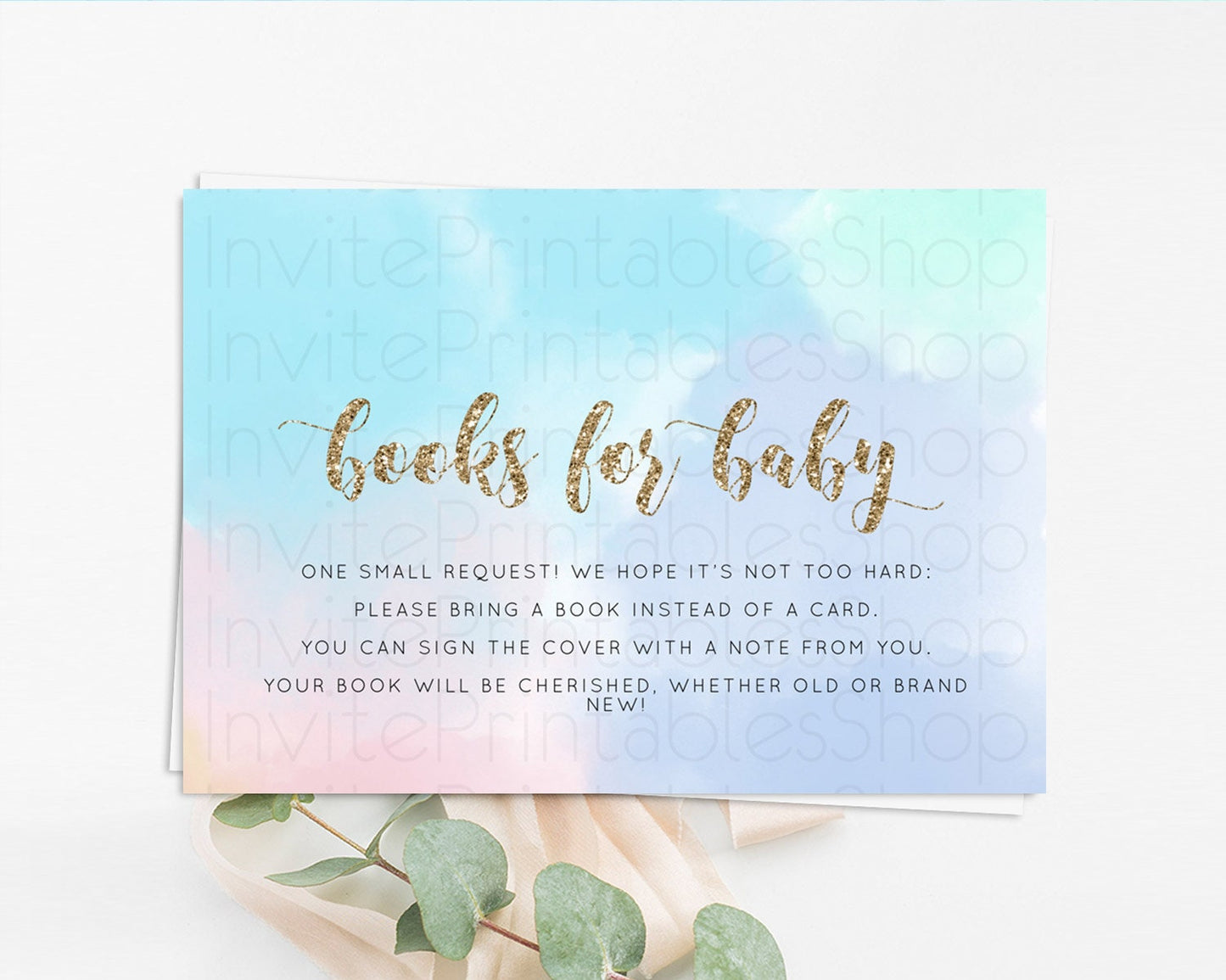 Pastel Books For Baby Card Pastel Rainbow Book Insert Colorful Ombre Watercolor Book Card Confetti Glitter Baby Book Poem Request D10378