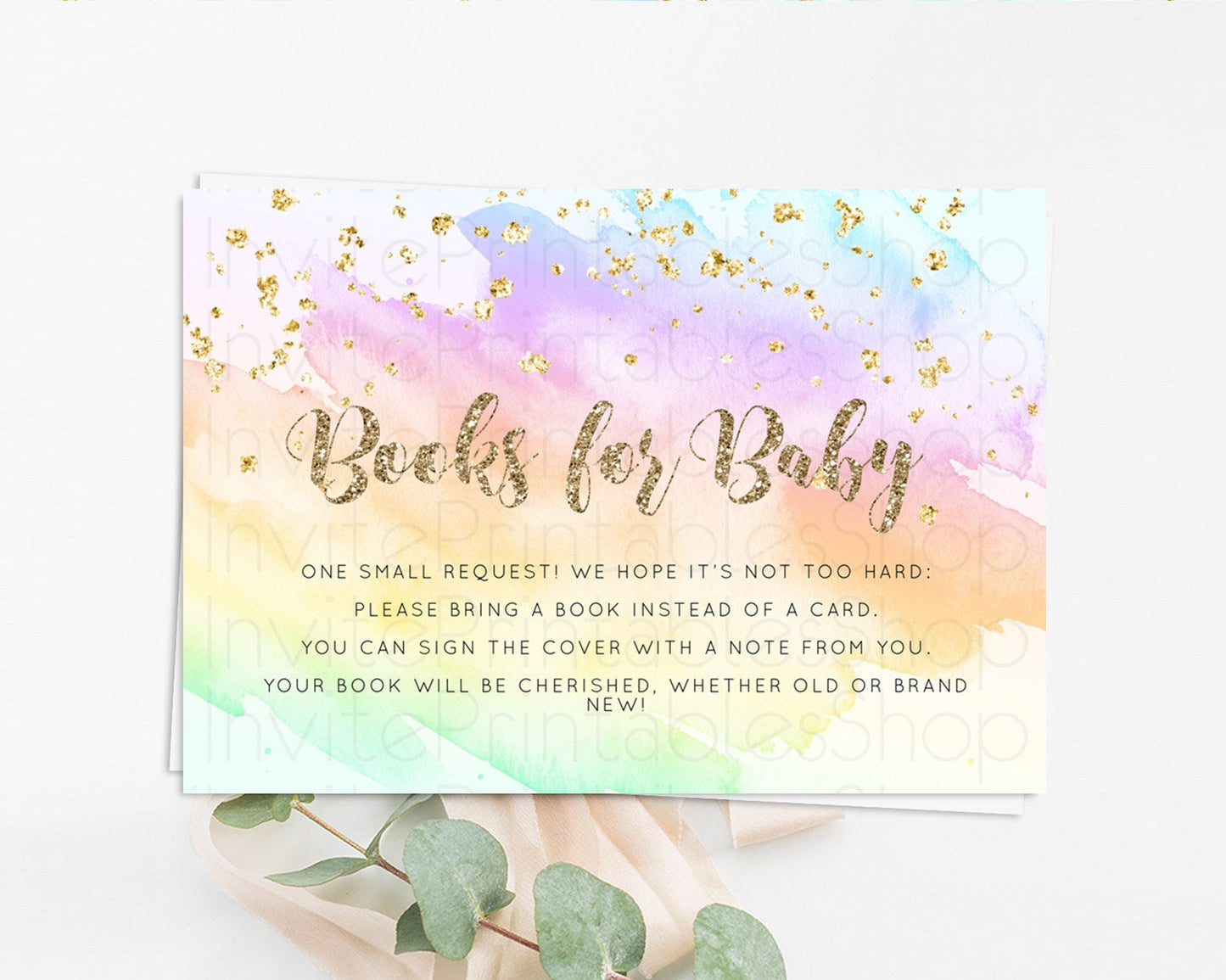 Pastel Books For Baby Card Pastel Rainbow Book Insert Colorful Ombre Watercolor Book Card Confetti Glitter Baby Book Poem Request D10643