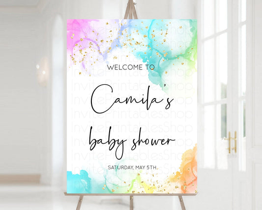 Editable Pastel Baby Shower Welcome Sign Pastel Rainbow Welcome Sign Colorfu