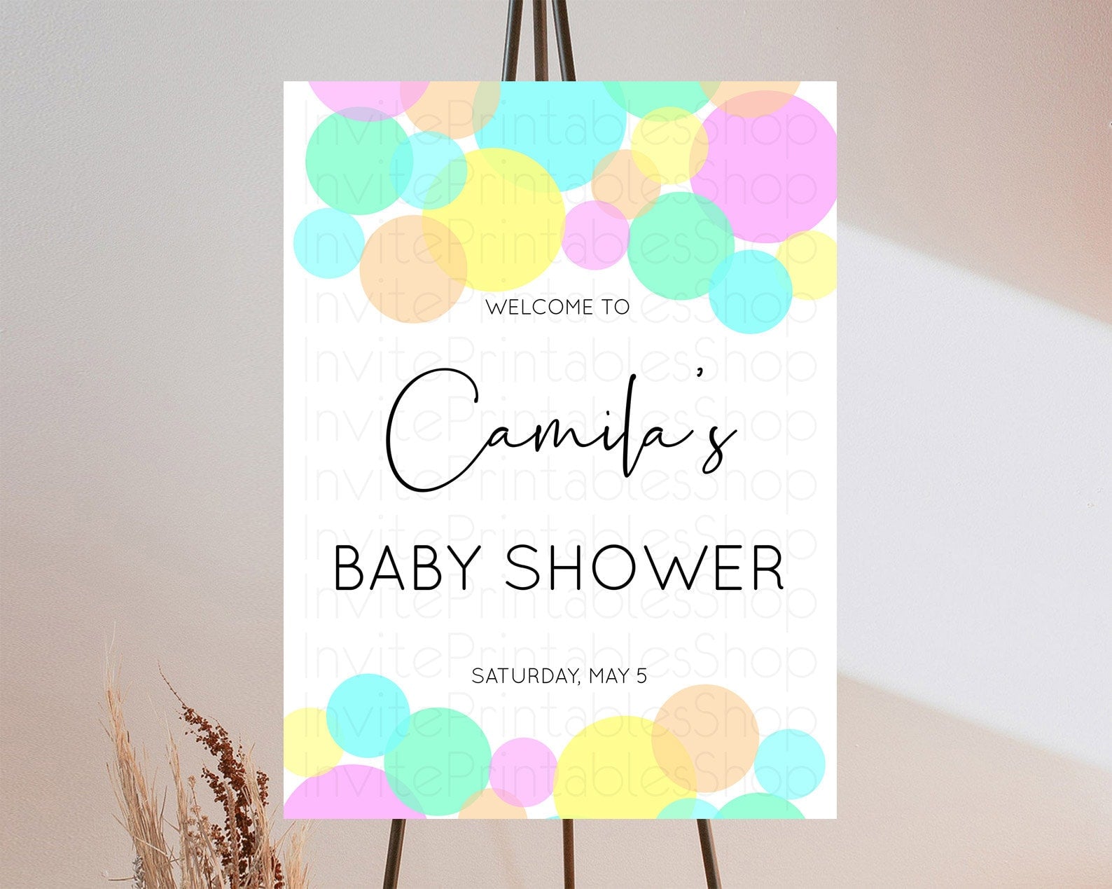 Editable Rainbow Baby Shower Welcome Sign Pastel Welcome Board Pastel Rainbo