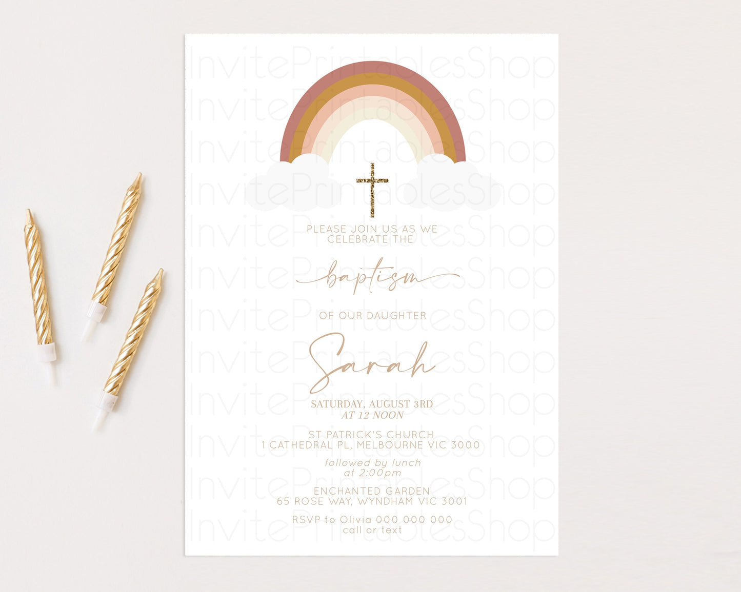 Editable Pastel Baptism Invitation Rainbow Christening Invitation Holy Commu