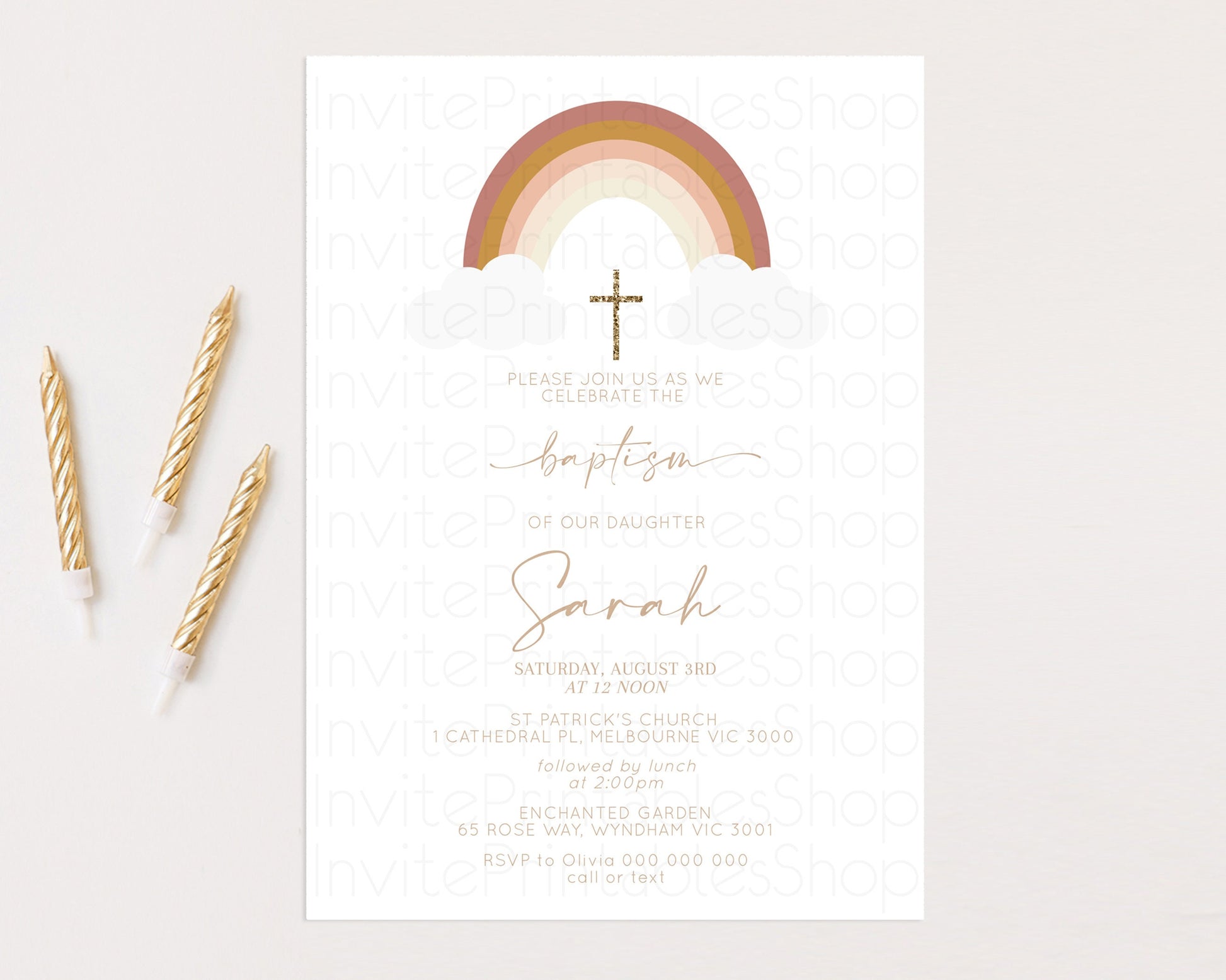Editable Pastel Baptism Invitation Rainbow Christening Invitation Holy Commu