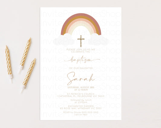Editable Pastel Baptism Invitation Rainbow Christening Invitation Holy Commu