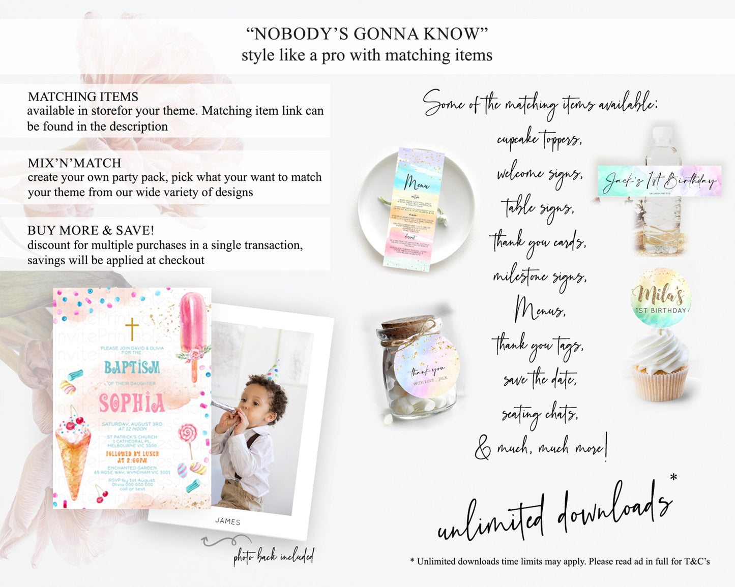 Ice Cream Baptism Invitation Sweet One 1st Birthday Baptism Invitation Pastel Heres The Scoop Christening Invite Two Sweet One Theme D10554