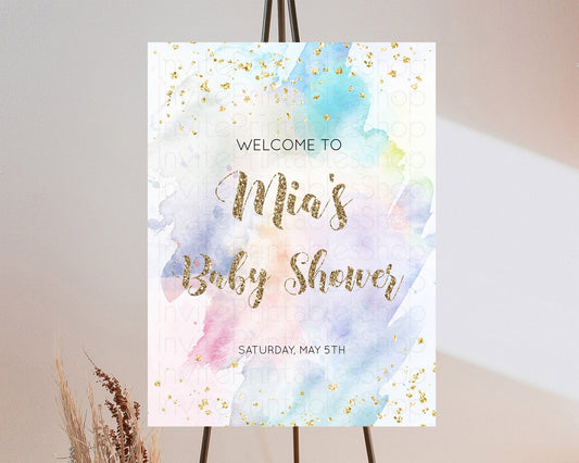 Pastel Baby Shower Welcome Sign Pastel Rainbow Welcome Sign Colorful Rainbow Confetti Watercolor Glitter Décor Pastel  Welcome Sign D10421