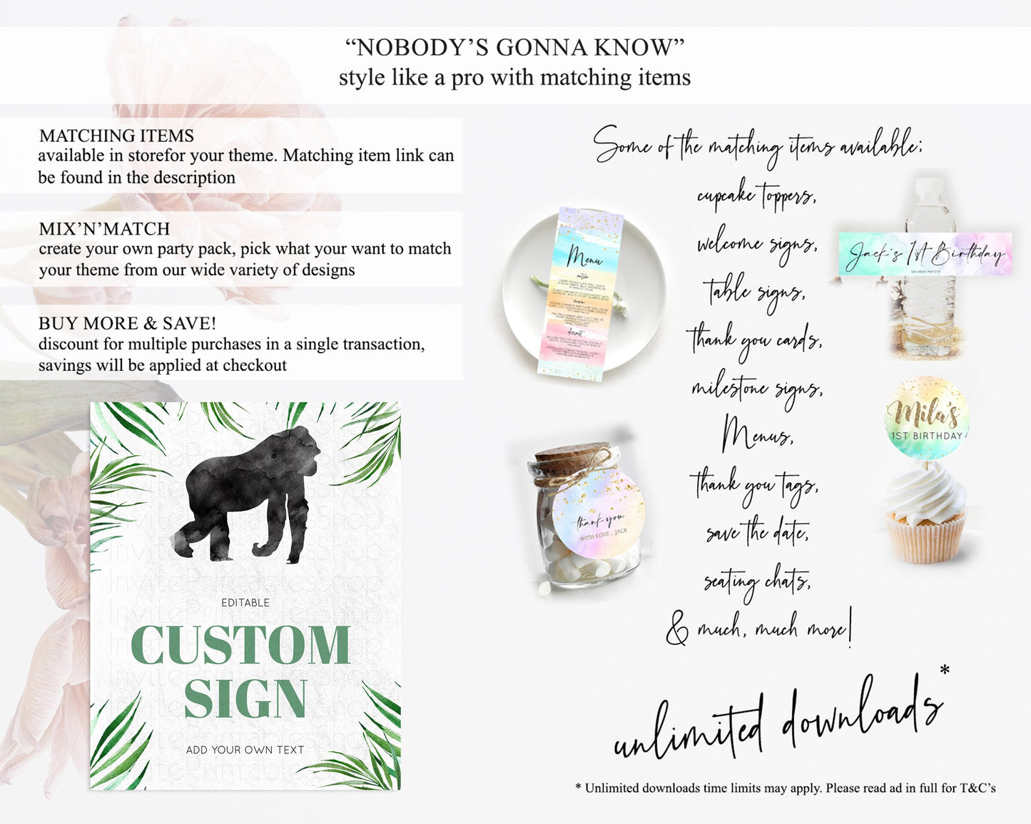 Gorilla Table Sign Decor Gorilla Party Sign Template Safari Adventure Gorilla Minimal Theme 1st Birthday Baptism Baby Shower D10840