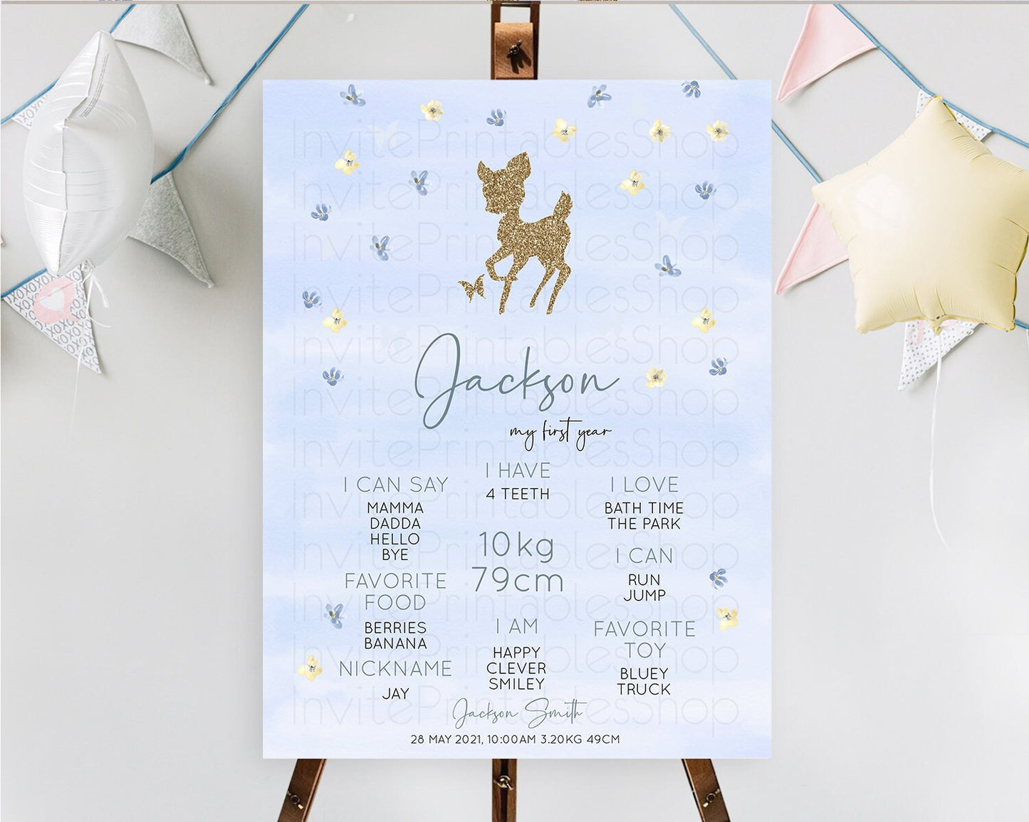 Fawn First Birthday Milestone Board Deer First Birthday Milestone Poster Enchanted Forest Butterfly Pastel Flowers 1st Birthday Sign D10863