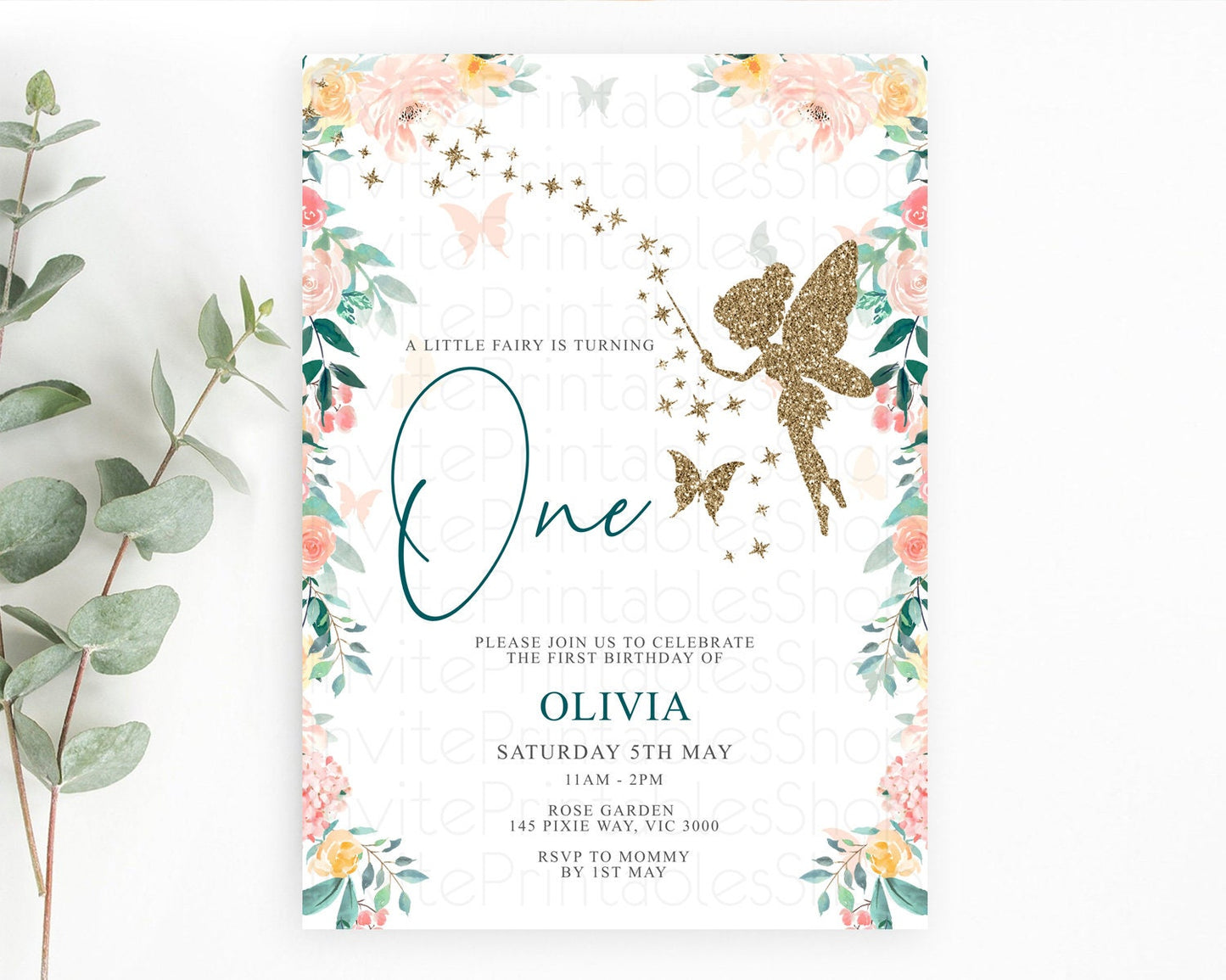 Fairy Birthday Invitation Fairy Invites Fairy Tea Party Fairy Garden Birthday Secret Garden Enchanted Garden Pastel Floral Butterfly D10239