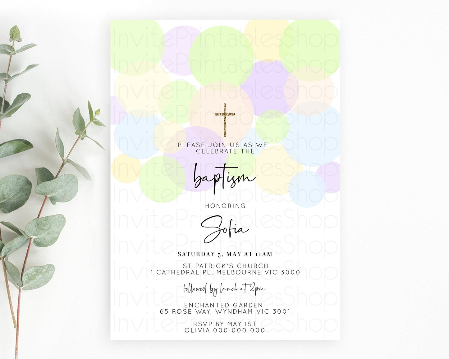 Pastel Baptism Invitation Pastel Confetti Baptism 1st Birthday Invitation Colorful Rainbow Confetti Bubbles Christening Invitation D10228