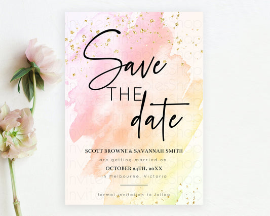 Editable Pink Watercolor Save The Date Template Ombre Pink Watercolor Splash