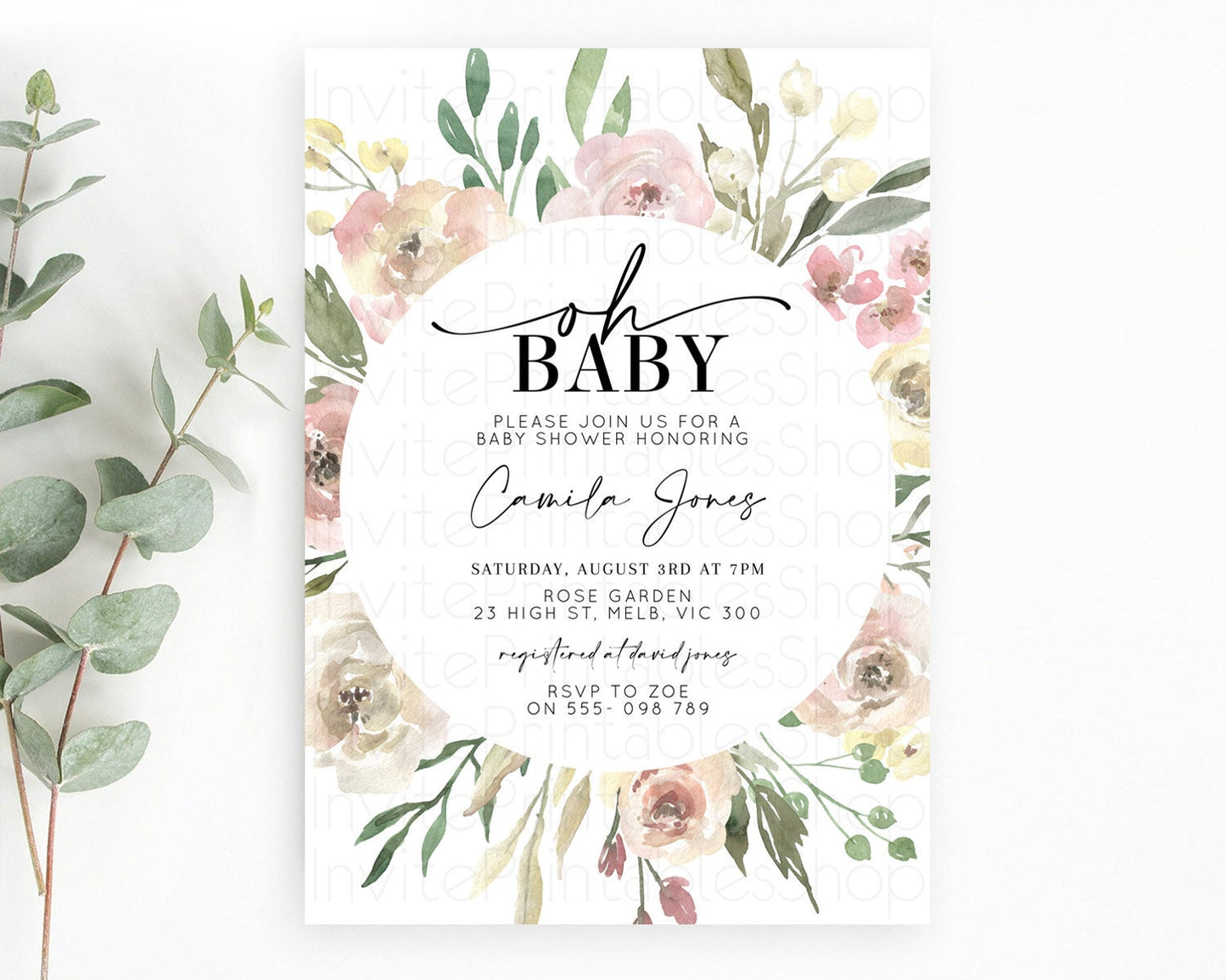 Wildflower Baby Shower Invitation Secret Garden Baby Shower Invitation Pastel Flowers Invite Enchanted Garden Shower Floral Theme D10202