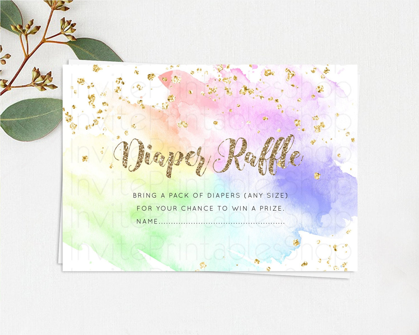 Pastel Diaper Raffle Card Pastel Rainbow Diaper Raffle Insert Colorful Ombre Watercolor Diaper Ticket Confetti Glitter Raffle Game D10319