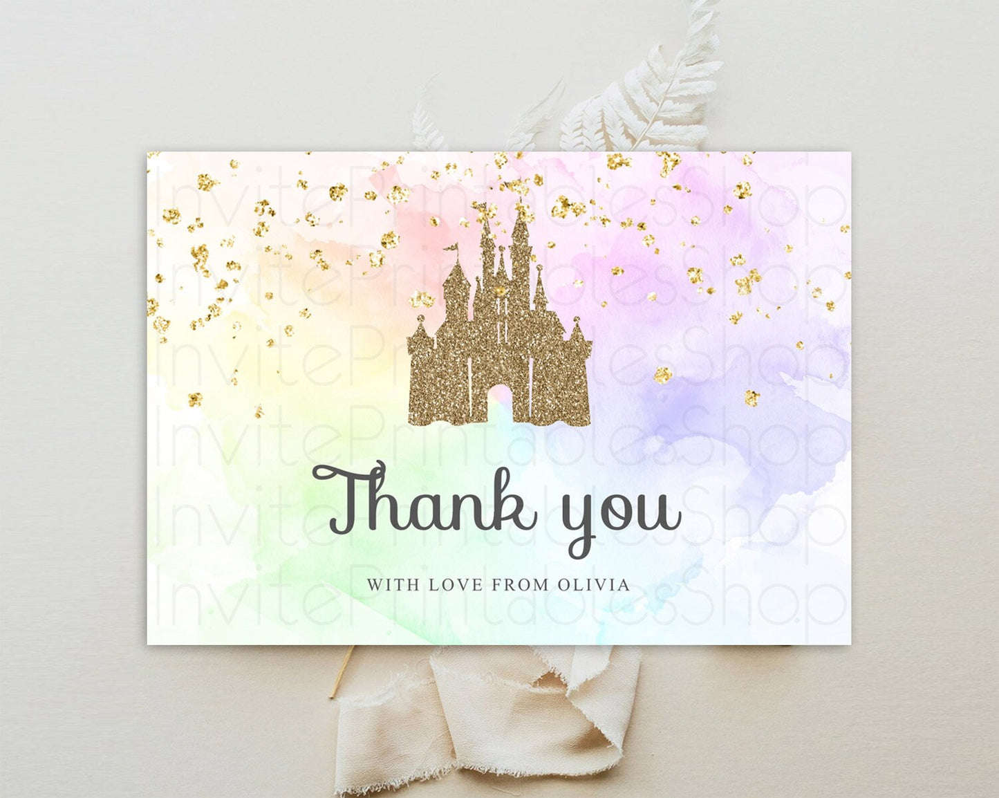 Princess Thank You Pastel Princess Thank You Card Pastel Rainbow Thank You Cards Colorful Enchanted Castle Teacher Thank You Cards D10658