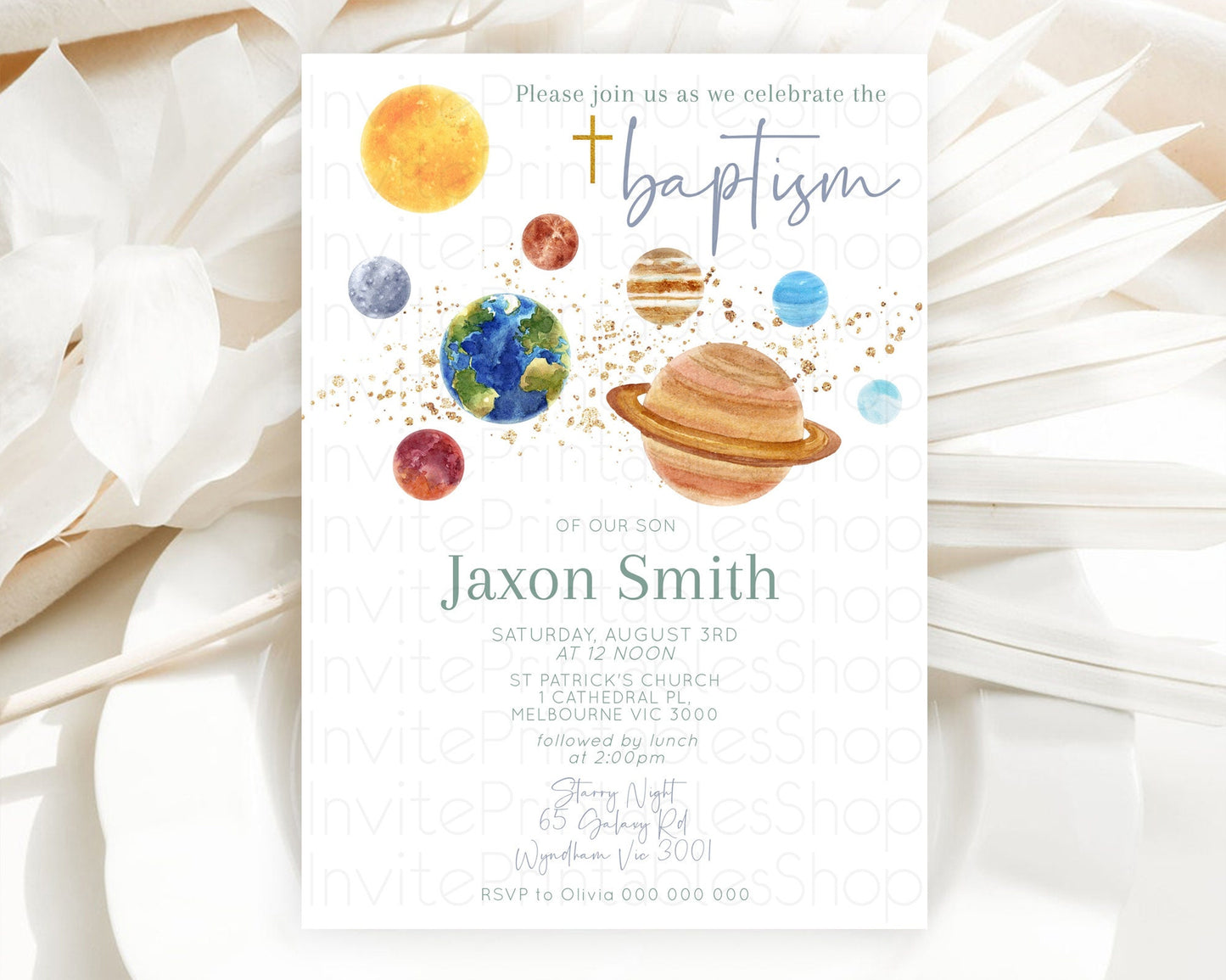 Space Baptism Invitation Space Baptism 1st Birthday Invitation Sun Planets Milkyway Solar System Christening Invitation D10598