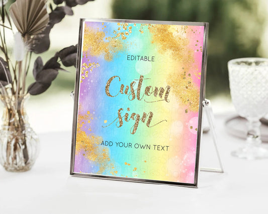 Editable Pastel Sign Ombre Table Sign Decor Pastel Ombre Rainbow Watercolor