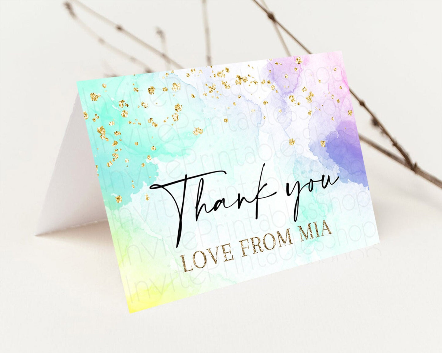 Pastel Thank You Rainbow Thank You Card Colorful Pastel Birthday Thank You Card Confetti Watercolor Pastel Teacher Thank You Cards D10157