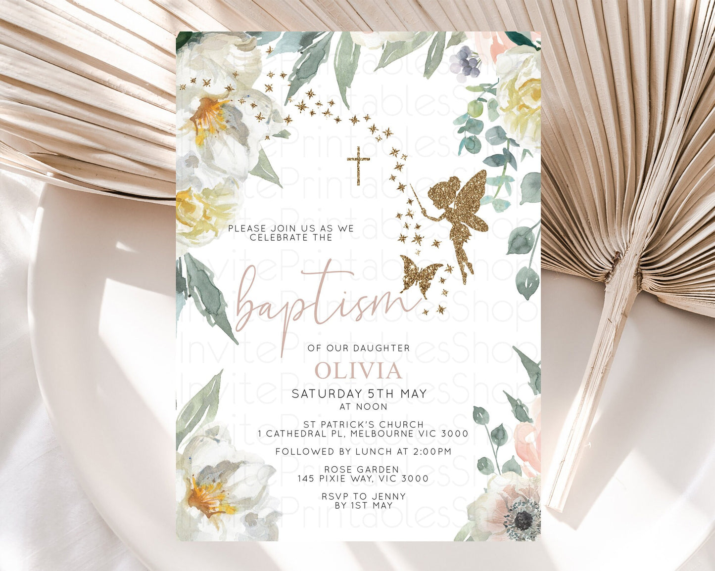 Fairy Baptism Invitation Fairy Baptism 1st Birthday Invitation Enchanted Secret Garden Christening Invite Pastel Floral Butterfly D10800