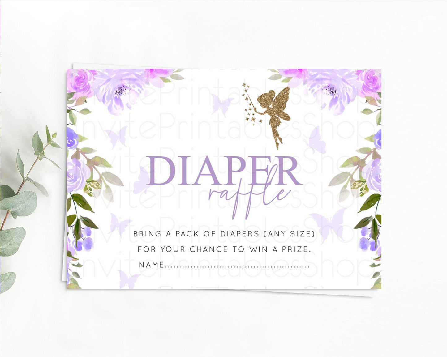 Fairy Diaper Raffle Card Fairy Diaper Insert Enchanted Garden Fairy Diaper Ticket Pastel Floral Butterfly Secret Garden Raffle Game D10910