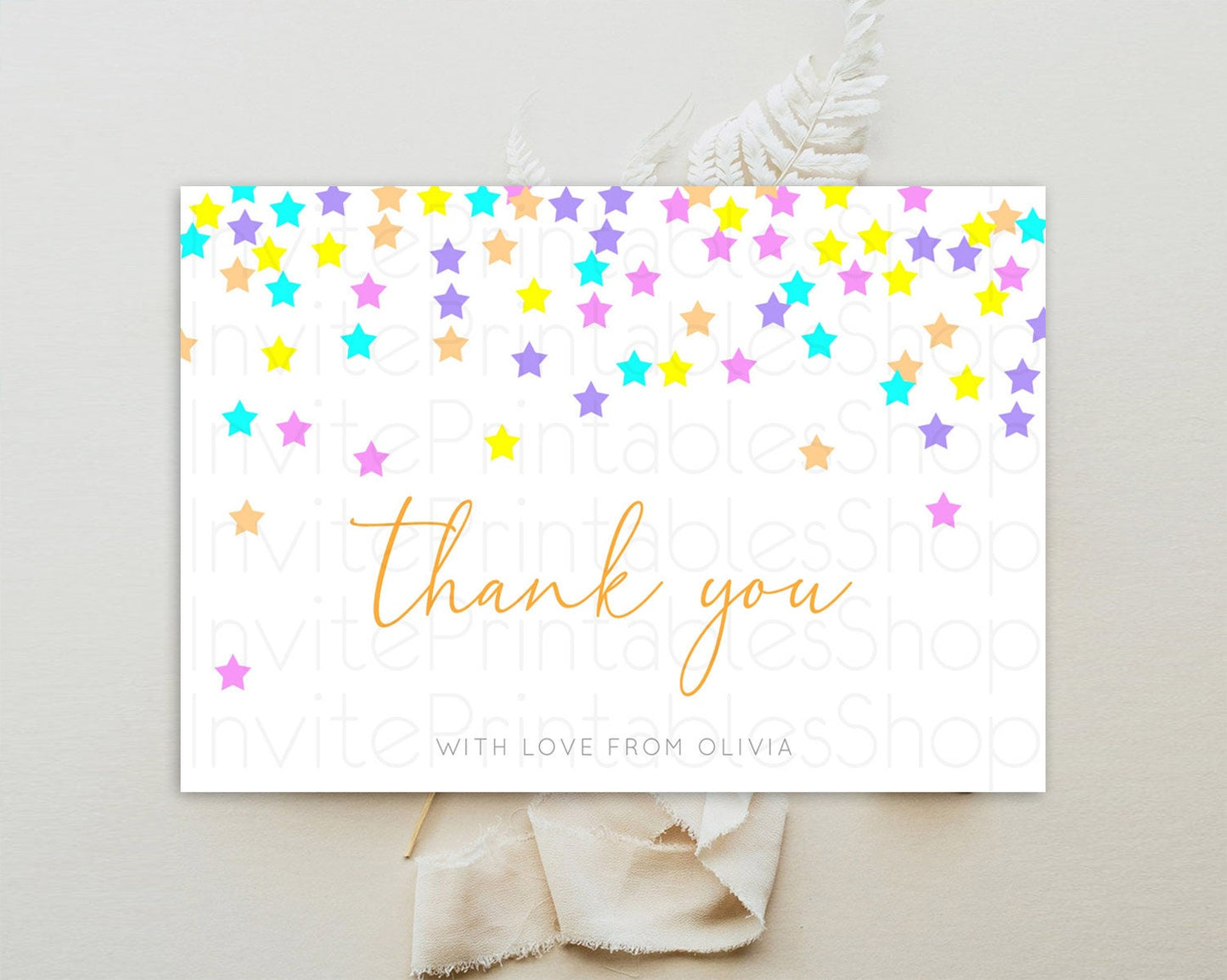 Star Thank You Card Pastel Stars Thank You Shooting Star Rainbow Colorful Confetti Twinkle Little Star Birthday Teacher Thank You D10397