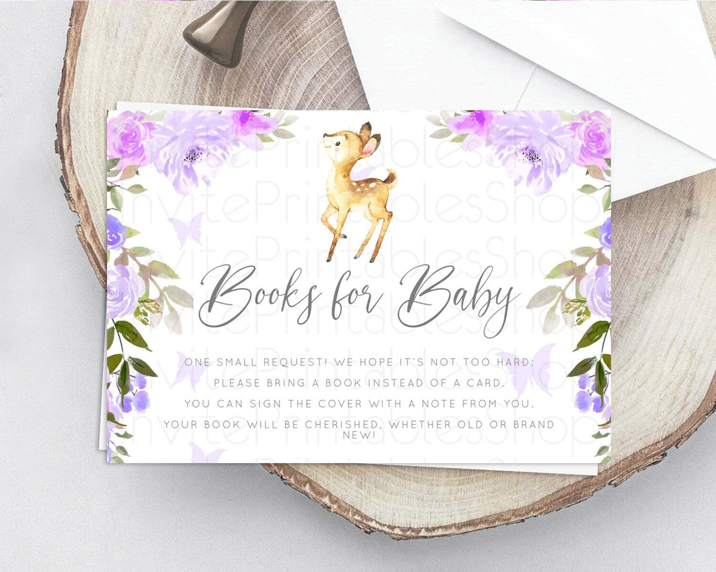 Fawn Books For Baby Card Deer Book Insert Floral Deer Book Card Enchanted Forest Butterfly Pastel Baby Shower Book Poem Request D10916