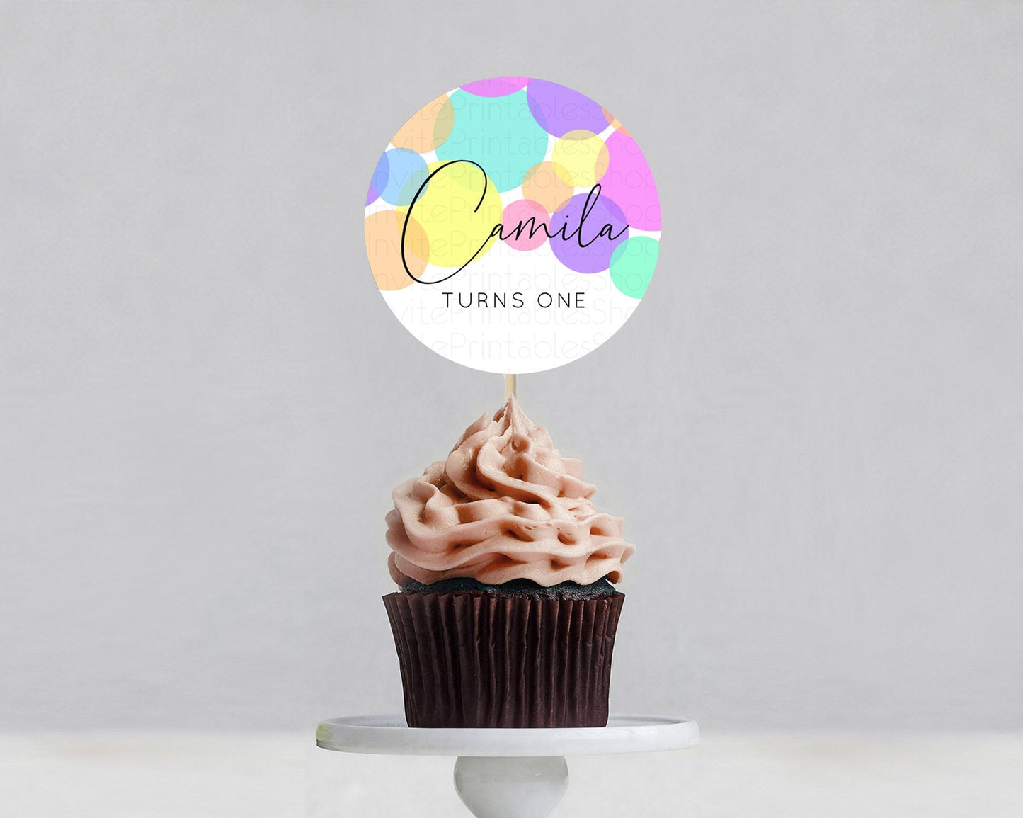Pastel Cupcake Toppers Pastel Confetti Cupcake Topper Bubbles Sprinkles Colorful Rainbow Confetti Cupcake First Birthday Party Decor D10888