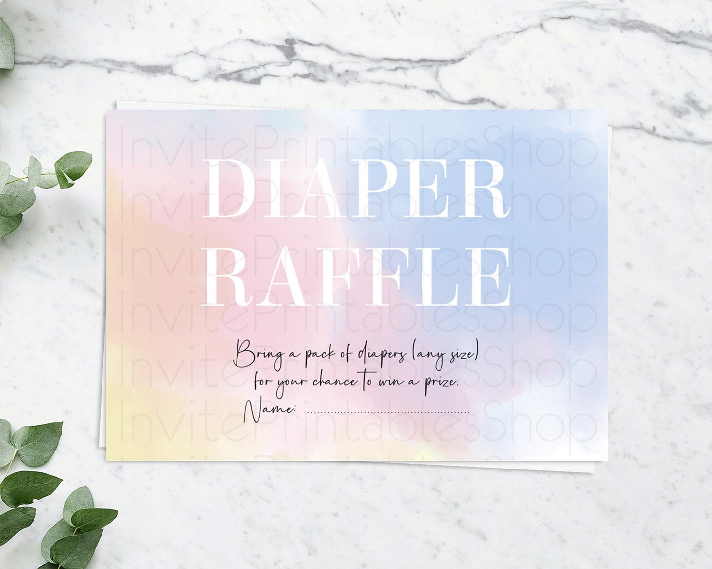 Pastel Diaper Raffle Card Pastel Rainbow Diaper Raffle Insert Colorful Ombre Watercolor Diaper Ticket Confetti Glitter Raffle Game D10373