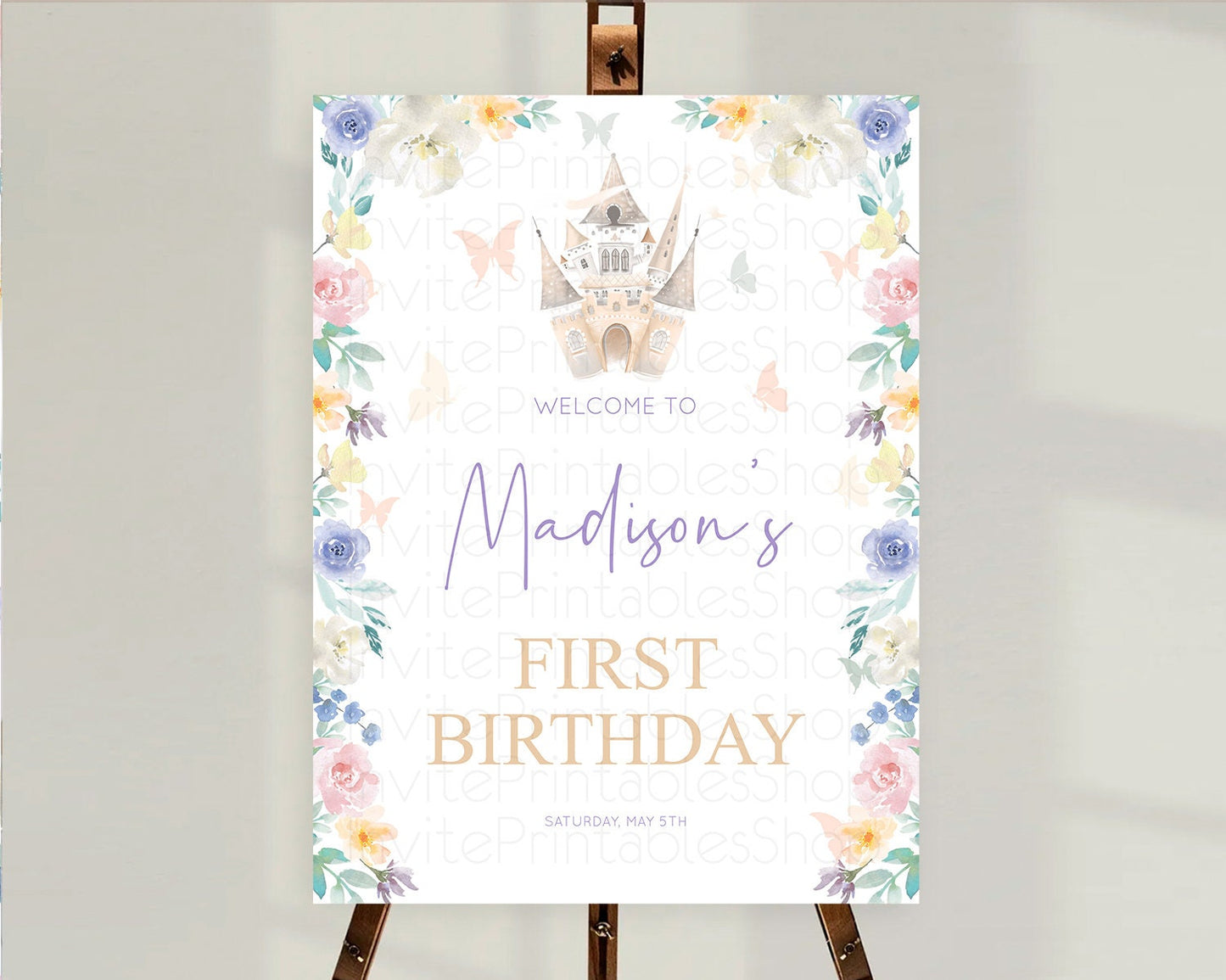 Princess Birthday Welcome Sign Castle Welcome Board Secret Garden Enchanted Castle Pastel Floral Garden First Birthday Welcome Sign D10709