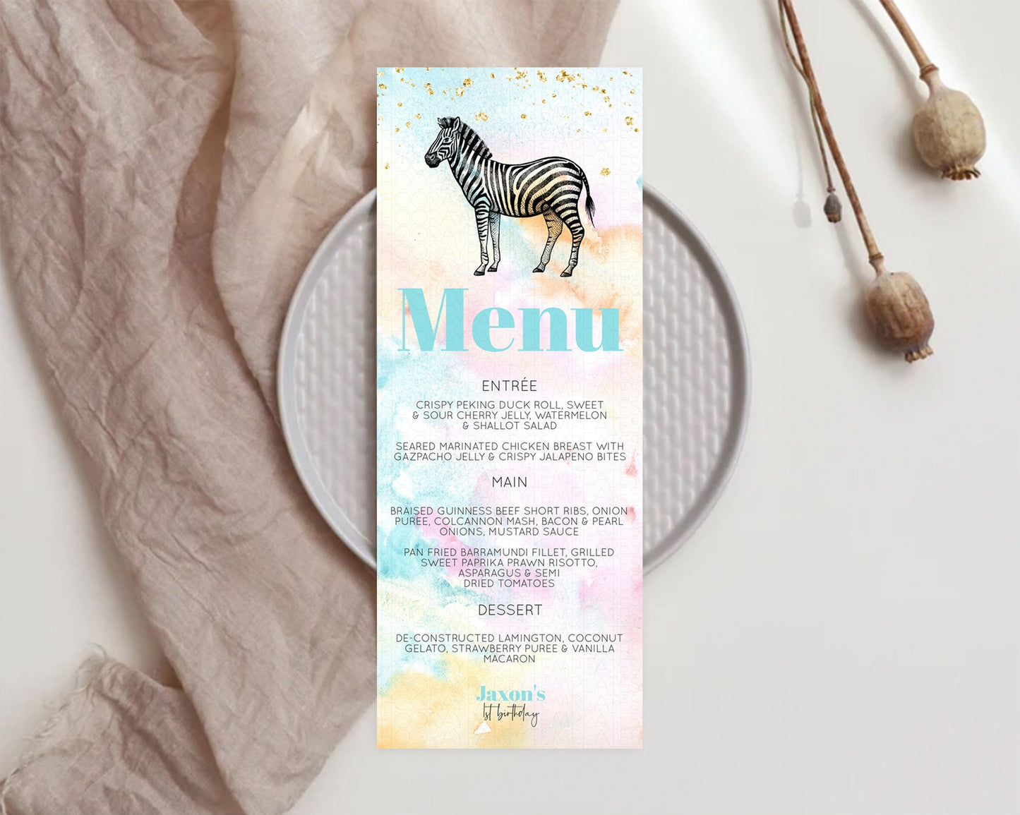 Pastel Zebra Menu Rainbow Zebra Menu Template Colorful Rainbow Table Decor Pastel Dinner Dessert Menu Zebra Party Food Menu D10281