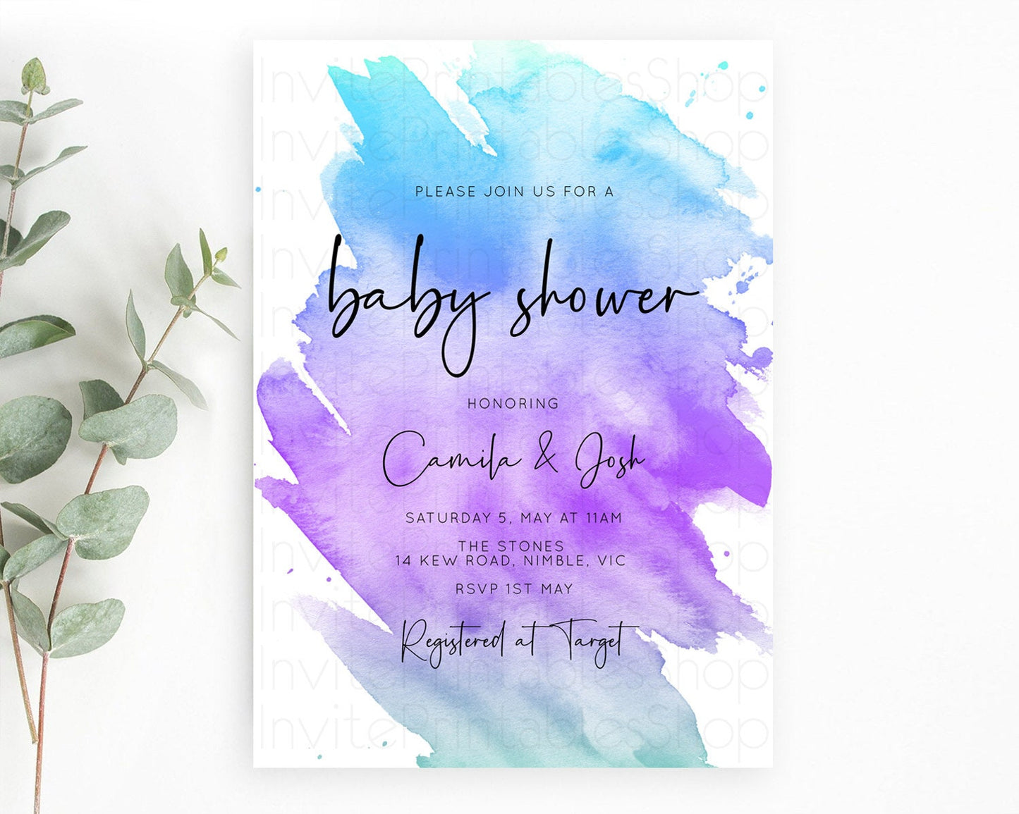 Pastel Baby Shower Invitation Rainbow Baby Shower Invitation Colorful Pastel Watercolor Invitation Gold Glitter Sprinkles Ombre D10491