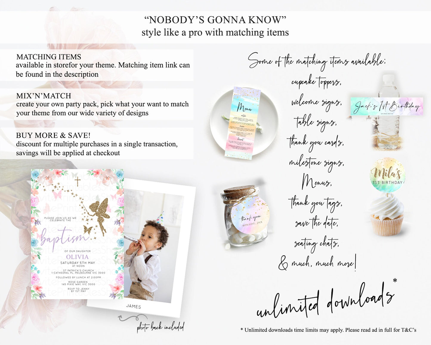 Fairy Baptism Invitation Fairy Baptism 1st Birthday Invitation Enchanted Secret Garden Christening Invite Pastel Floral Butterfly D10126