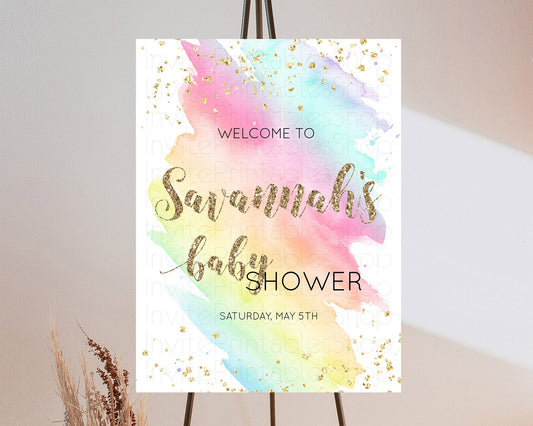 Pastel Baby Shower Welcome Sign Pastel Rainbow Welcome Sign Colorful Rainbow Confetti Watercolor Glitter Décor Pastel  Welcome Sign D10495