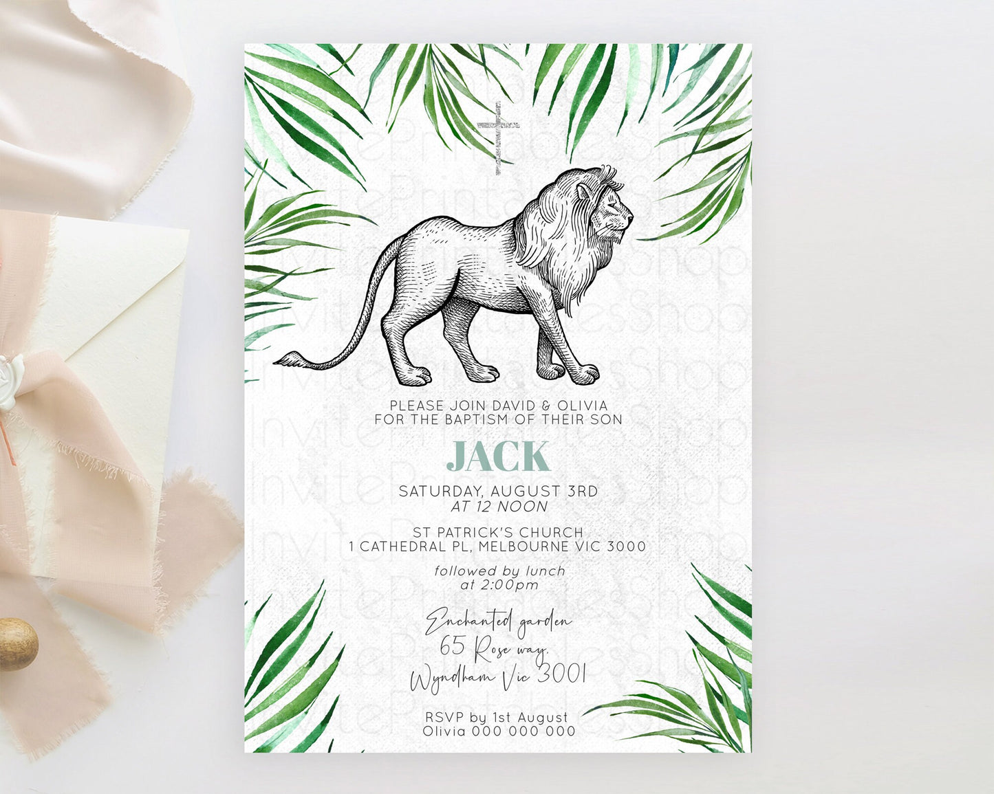 Editable Lion Baptism Invitation Lion Baptism 1st Birthday Invitation Modern