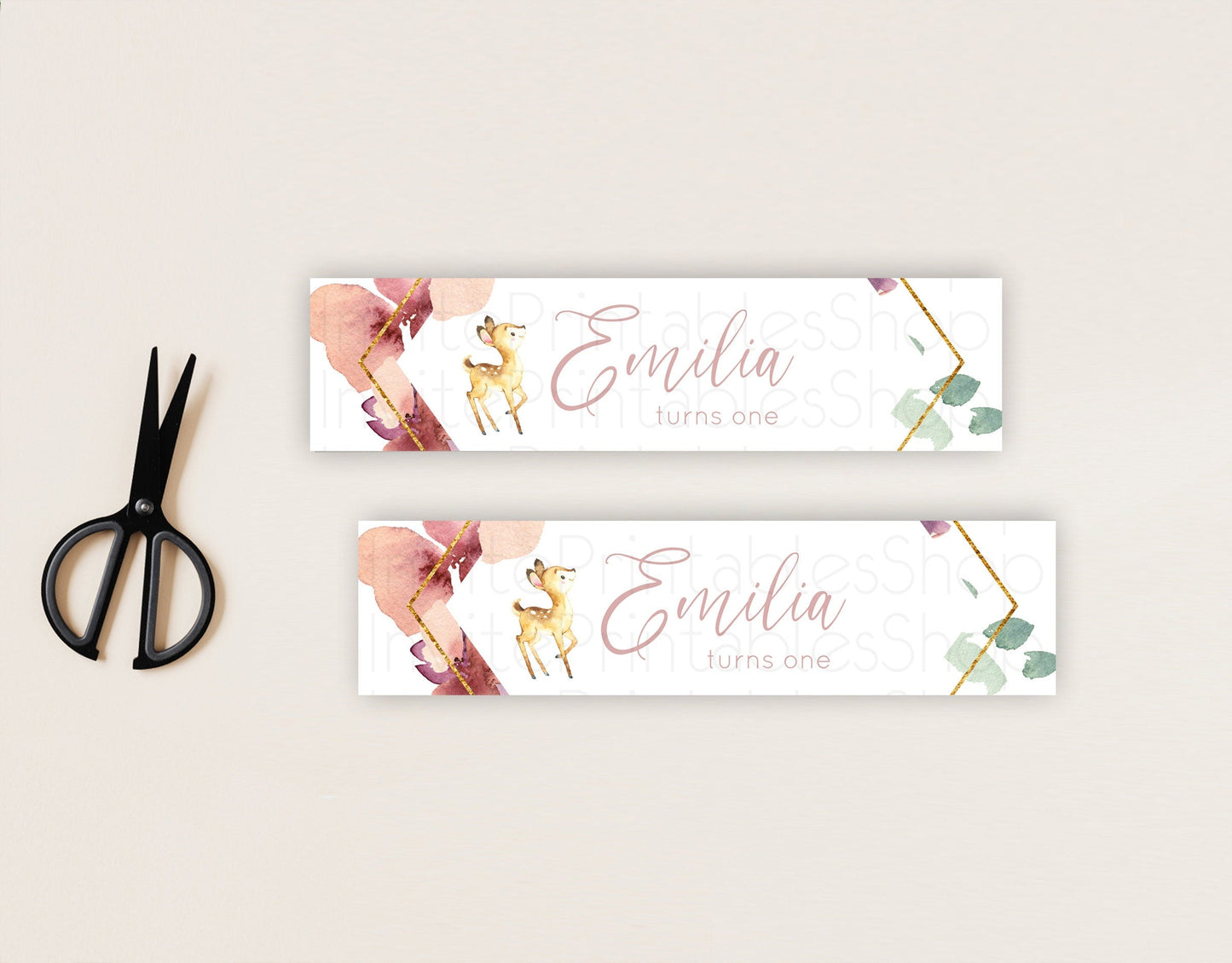 Fawn Deer Water Label Template Pastel Floral Deer Enchanted Forest Butterfly Party Decor Birthday Baptism Baby Shower Bridal Shower D10915