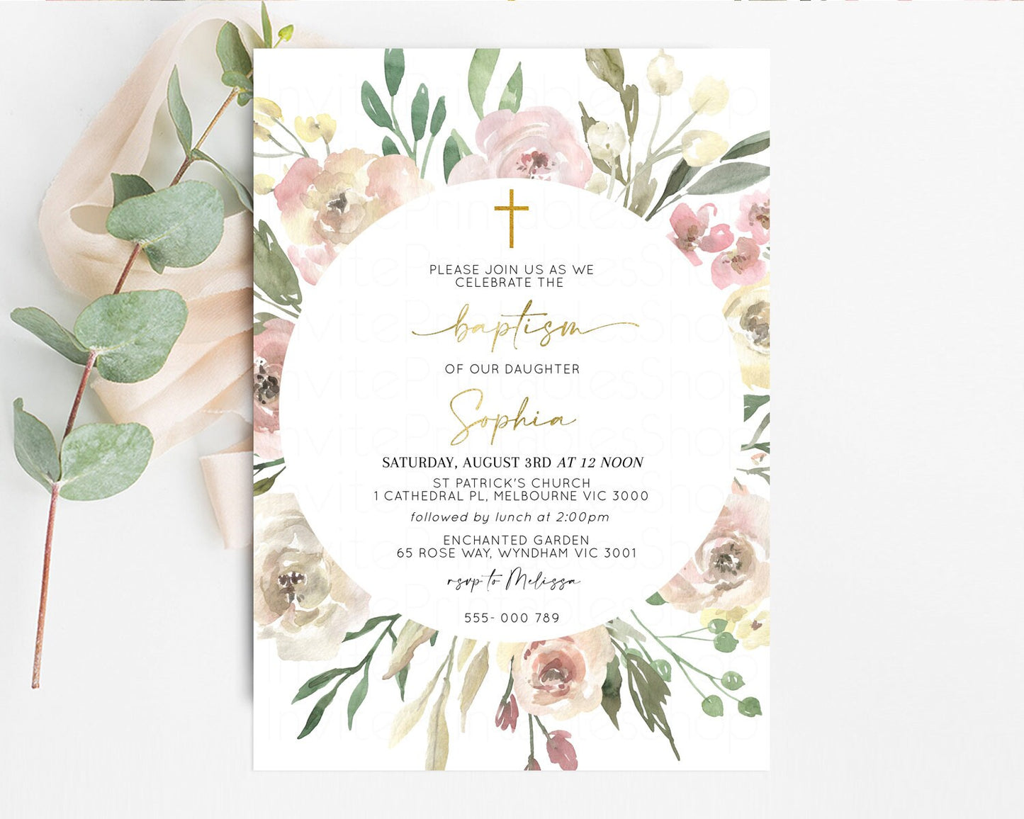 Secret Garden Baptism Invitation Floral Garden Christening Invite Enchanted Forest Invite Whimsical Floral Invite Botanical Pastel Pink w185