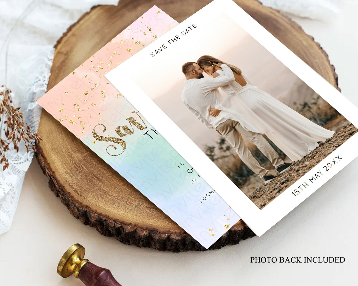 Pastel Save The Date Template Pastel Ombre Rainbow Watercolor Colorful Party For Birthday Baptism Baby Shower Wedding Bridal Shower D10377