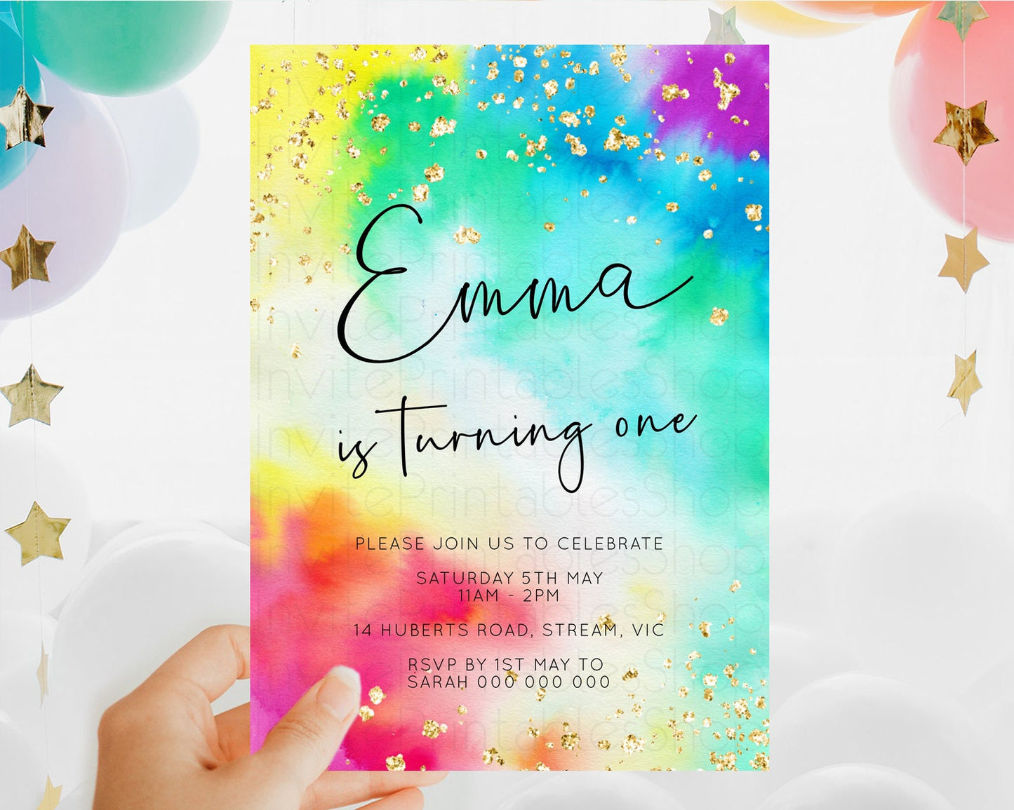 Tie Dye Invitation Rainbow Birthday Invitation Pastel Invitation Colorful Invitation Pastel Rainbow Party 3rd 2nd 1st First Birthday D10462