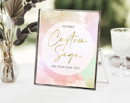 Editable Pastel Sign Ombre Table Sign Decor Pastel Ombre Rainbow Watercolor