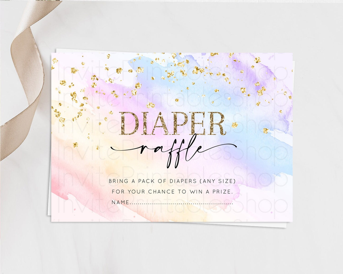 Pastel Diaper Raffle Card Pastel Rainbow Diaper Raffle Insert Colorful Ombre Watercolor Diaper Ticket Confetti Glitter Raffle Game D10635