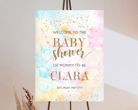 Pastel Baby Shower Welcome Sign Pastel Rainbow Welcome Sign Colorful Rainbow Confetti Watercolor Glitter Décor Pastel  Welcome Sign D10548