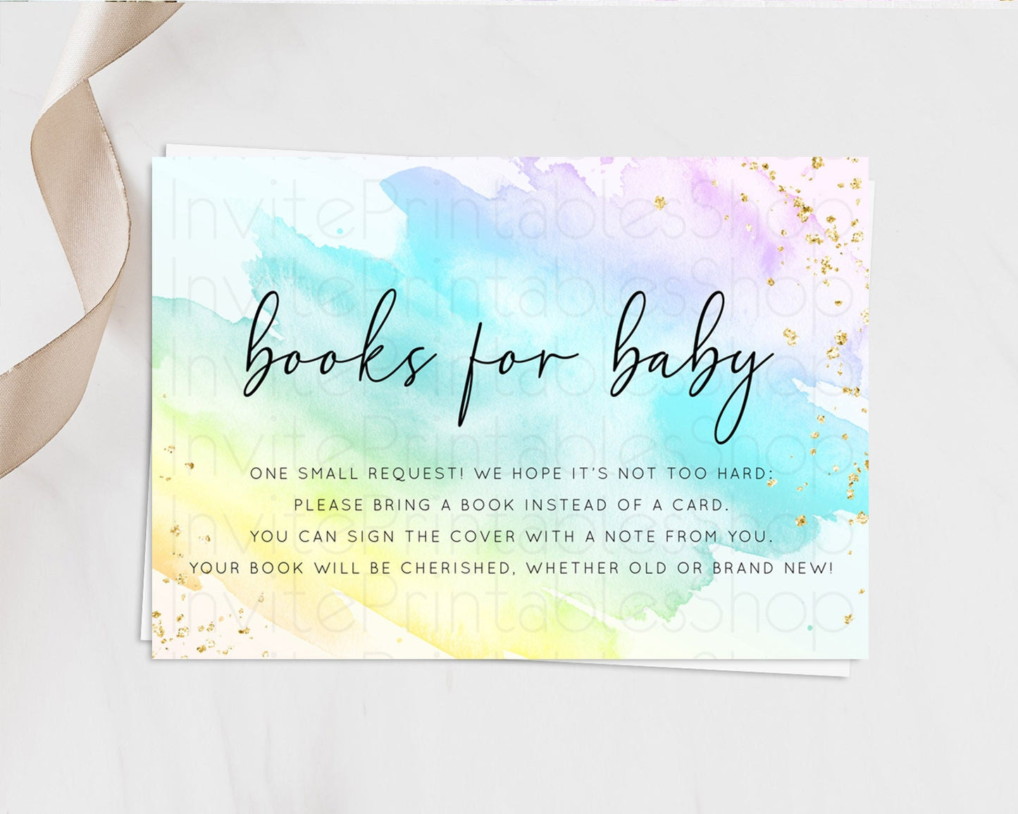 Pastel Books For Baby Card Pastel Rainbow Book Insert Colorful Ombre Watercolor Book Card Confetti Glitter Baby Book Poem Request D10773