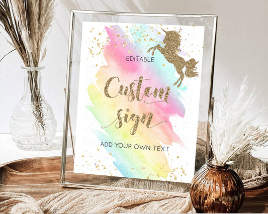 Editable Unicorn Rainbow Sign Pastel Unicorn Party Table Sign Decor Magical