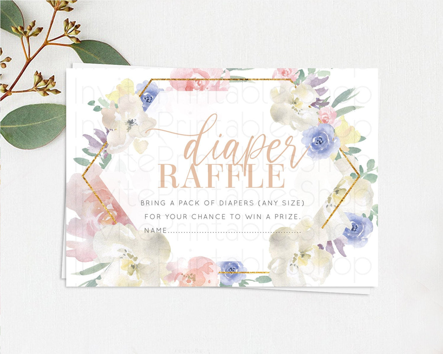 Secret Garden Diaper Raffle Card Boho Wildflower Diaper Raffle Insert Pastel Flower Garden Baby Shower Card Flower Raffle Game D10254