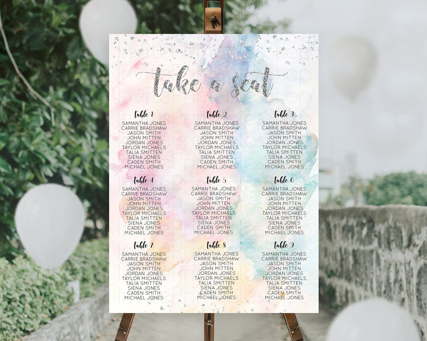 Rainbow Seating Chart Pastel Seating Chart Silver Sprinkles Colorful Pastel Watercolor Seating Sign Ombre Pastel Take A Seat D10944