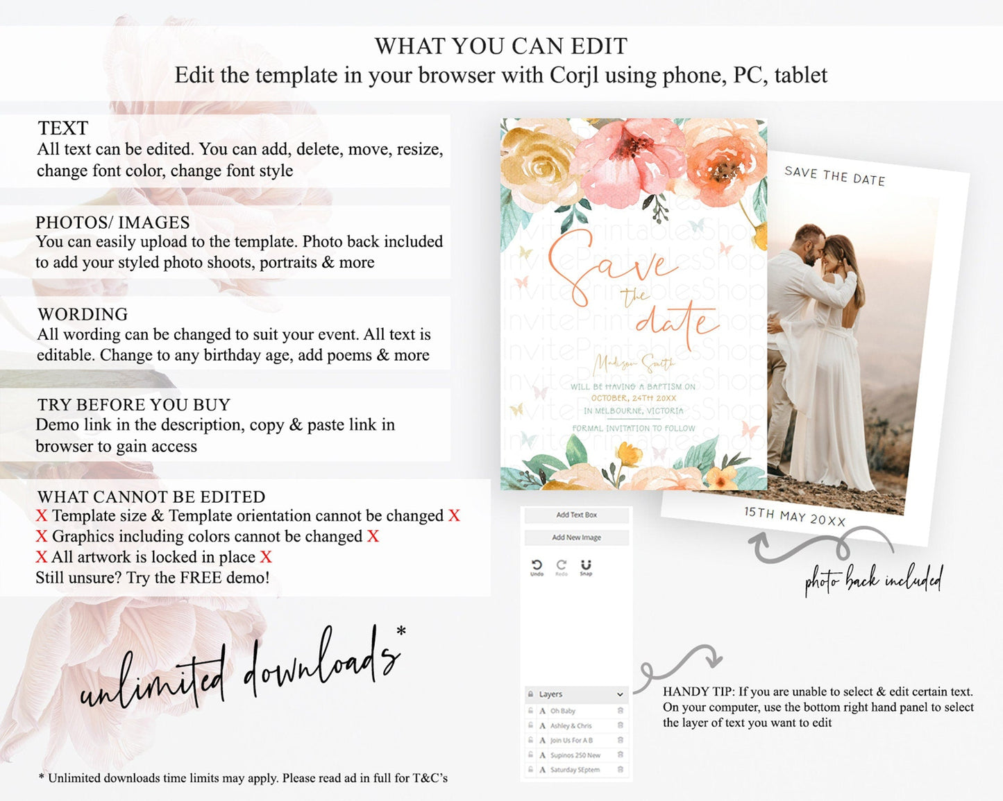 Wildflower Save The Date Template Secret Garden Save The Date Pastel Floral Garden Party Boho Flowers Birthday Baby Shower Wedding D10347